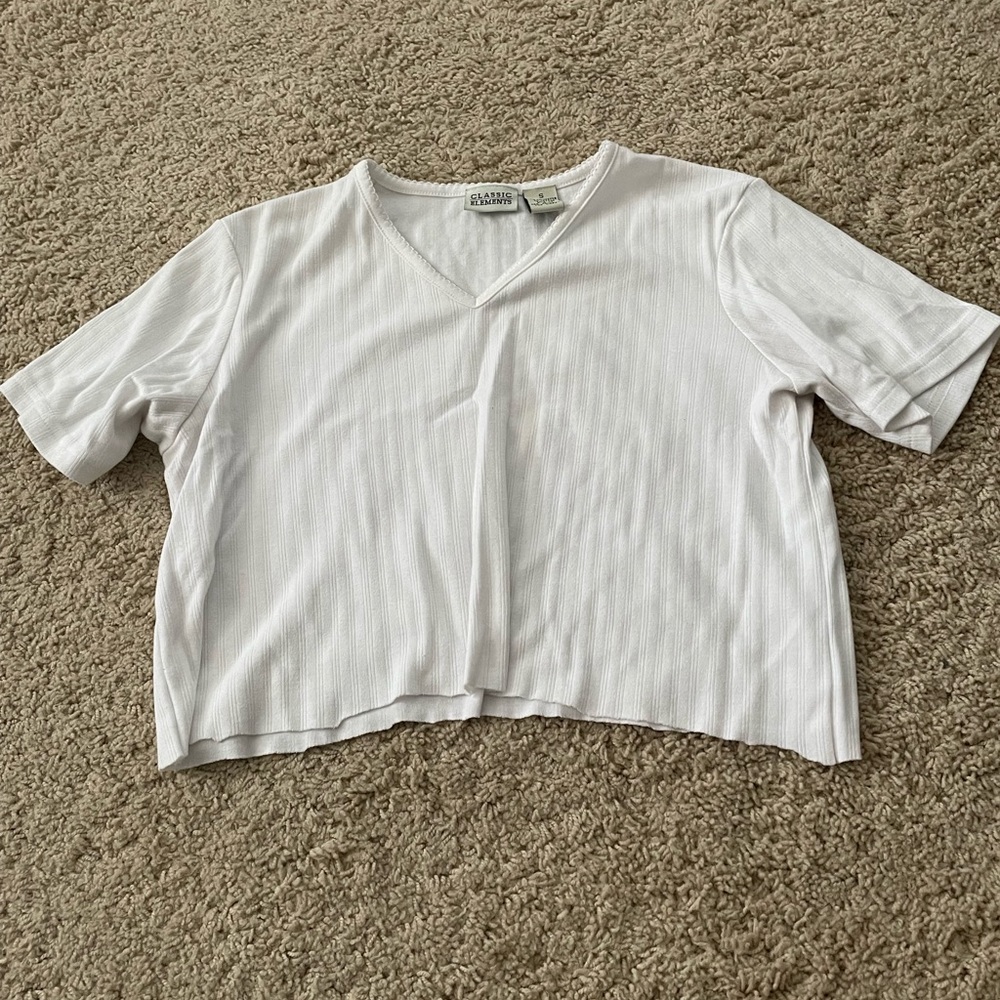 White Cropped V Neck